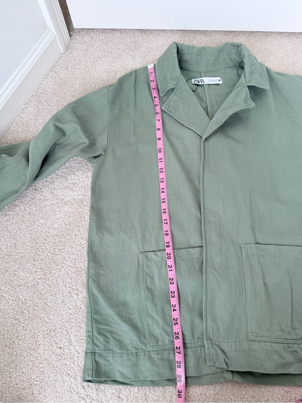 Zara Sage Green Utility Denim Jacket with Front Pockets - Picture 9 of 10